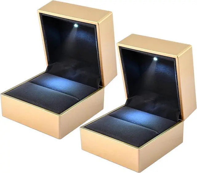 Alt view image 2 of 7 - Yescom LED Ring Box Jewelry Wedding Engagement Proposal Lighted Pin Coin Case 2 Pack