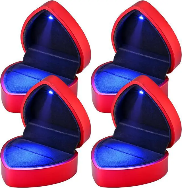 Alt view image 2 of 7 - Yescom Heart Shape LED Ring Box Jewelry Wedding Engagement Proposal Light Case 4 Pack