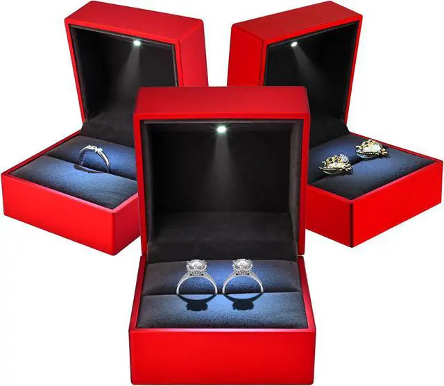 Alt view image 6 of 7 - Yescom Heart Shape LED Ring Box Jewelry Wedding Engagement Proposal Light Case 2 Pack