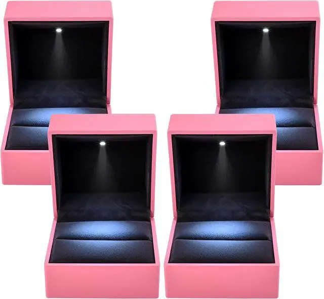 Alt view image 3 of 7 - Yescom LED Ring Box Jewelry Wedding Engagement Proposal Lighted Pin Storage Case 4 Pack