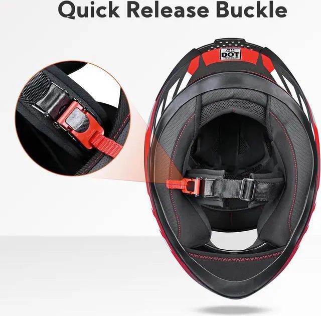Alt view image 6 of 7 - AHR RUN-F3 Full Face Motorcycle Helmet DOT Approve Street Bike Removable Liner XL
