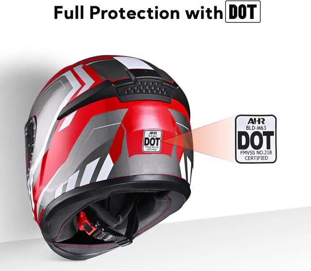 Alt view image 2 of 7 - AHR RUN-F3 Full Face Motorcycle Helmet DOT Approve Street Bike Removable Liner XL