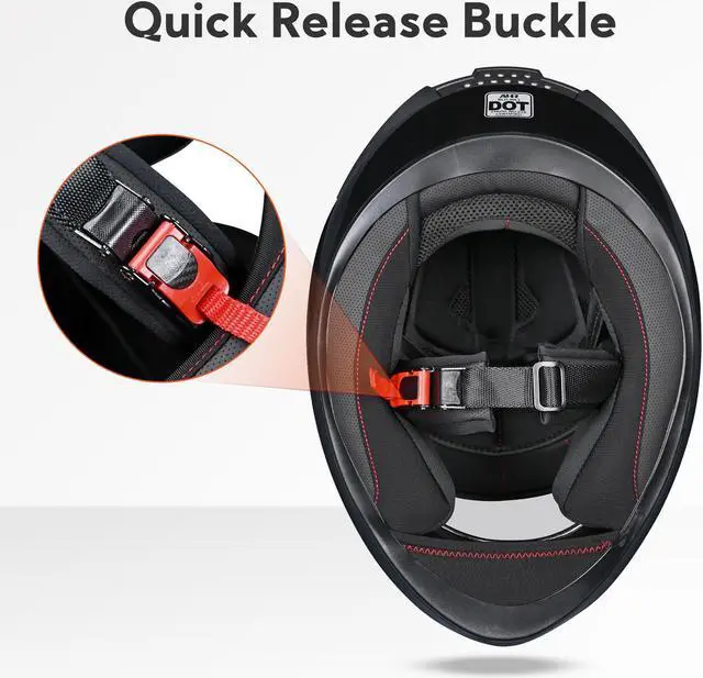 Alt view image 6 of 7 - AHR RUN-F3 Full Face Motorcycle Helmet DOT Approved Street Bike Removable Liner S