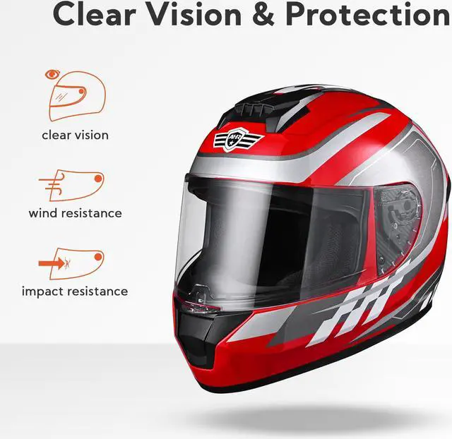 Alt view image 5 of 7 - AHR RUN-F3 Full Face Motorcycle Helmet DOT Approve Street Bike Removable Liner XL