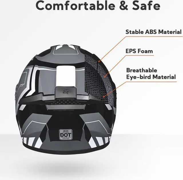 Alt view image 3 of 7 - AHR RUN-F3 Full Face Motorcycle Helmet DOT Approved Removable Liner Street Bike M