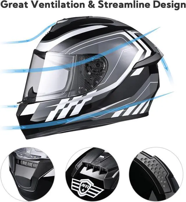 Alt view image 4 of 7 - AHR RUN-F3 Full Face Motorcycle Helmet DOT Approved Removable Liner Street Bike M