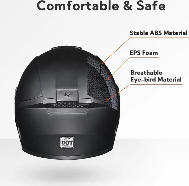 Alt view image 3 of 7 - AHR RUN-F3 Full Face Motorcycle Helmet DOT Approved Street Bike Removable Liner S