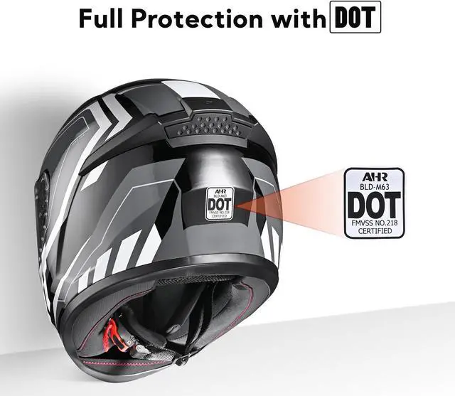 Alt view image 2 of 7 - AHR RUN-F3 Full Face Motorcycle Helmet DOT Approved Removable Liner Street Bike M