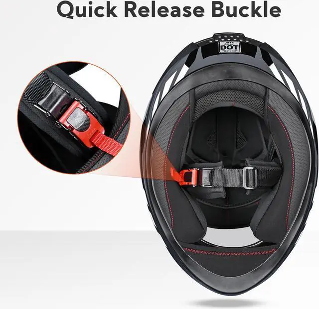 Alt view image 6 of 7 - AHR RUN-F3 Full Face Motorcycle Helmet DOT Approved Removable Liner Street Bike M
