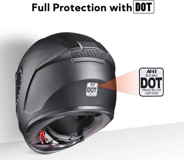 Alt view image 2 of 7 - AHR RUN-F3 Full Face Motorcycle Helmet DOT Approved Street Bike Removable Liner S