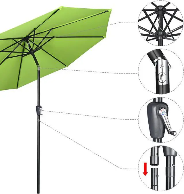 Alt view image 6 of 7 - Yescom 10Ft UV50+ 3000PA Aluminum Patio Umbrella with Crank Tilt for Outdoor Table Shade Deck Yard Garden Pool Balcony