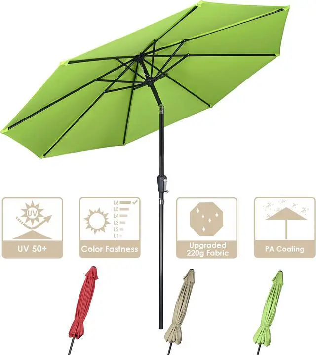 Alt view image 3 of 7 - Yescom 10Ft UV50+ 3000PA Aluminum Patio Umbrella with Crank Tilt for Outdoor Table Shade Deck Yard Garden Pool Balcony