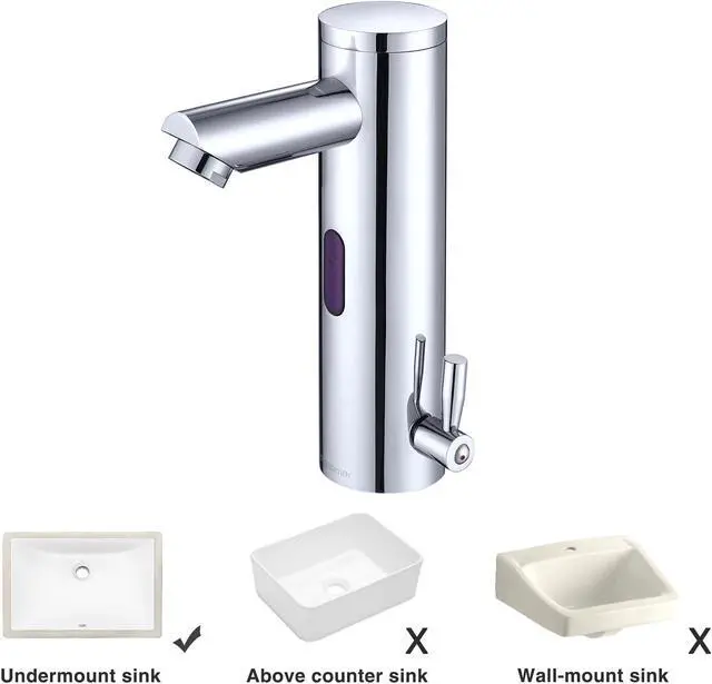Alt view image 4 of 7 - Aquaterior Automatic Sensor Bathroom Faucet 1 Hole Touchless Undermount Sink Mixer Tap CHR