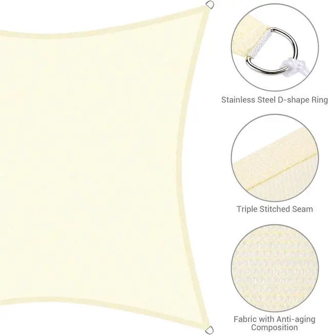 Alt view image 4 of 7 - Yescom 12x12 Ft 97% UV Block Square Sun Shade Sail Heavy Duty HDPE Canopy Patio Yard