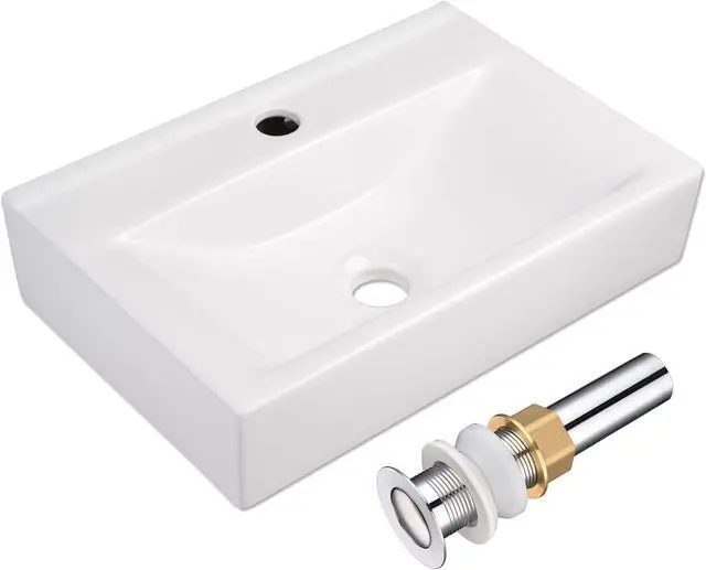 Main image of Aquaterior 18" Wall Mount Sink Ceramic Sink Porcelain Sink Washing Basin for Bathroom Washstand with Drain
