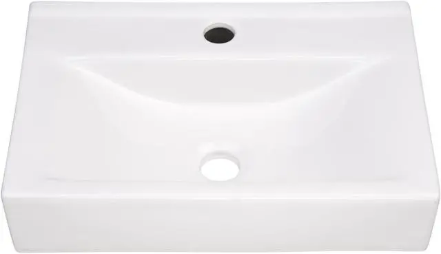 Alt view image 2 of 7 - Aquaterior 18" Wall Mount Sink Ceramic Sink Porcelain Sink Washing Basin for Bathroom Washstand with Drain
