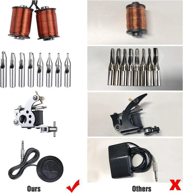 Alt view image 6 of 7 - Complete Tattoo Kit 2 Machine Gun Power Supply 4 Black Ink Needles Grips Tips Basic Set Equipment
