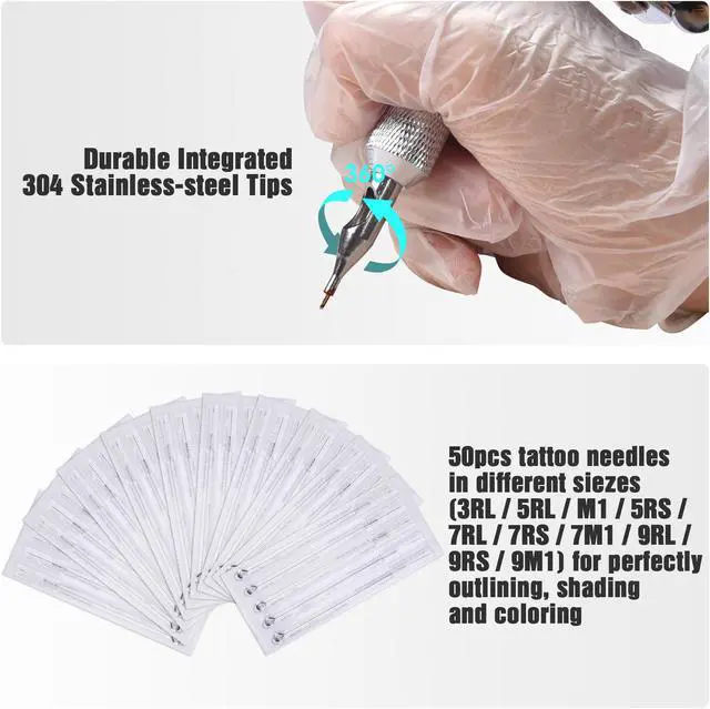 Alt view image 5 of 7 - Complete Tattoo Kit 54 Color Ink 4 Machine Guns Set LCD Power Supply Equipment