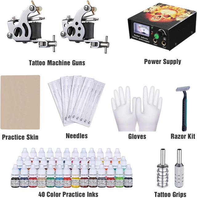 Starter Beginner Tattoo Kit 3 Coil Machine Guns Power Supply Needles Inks  Grips