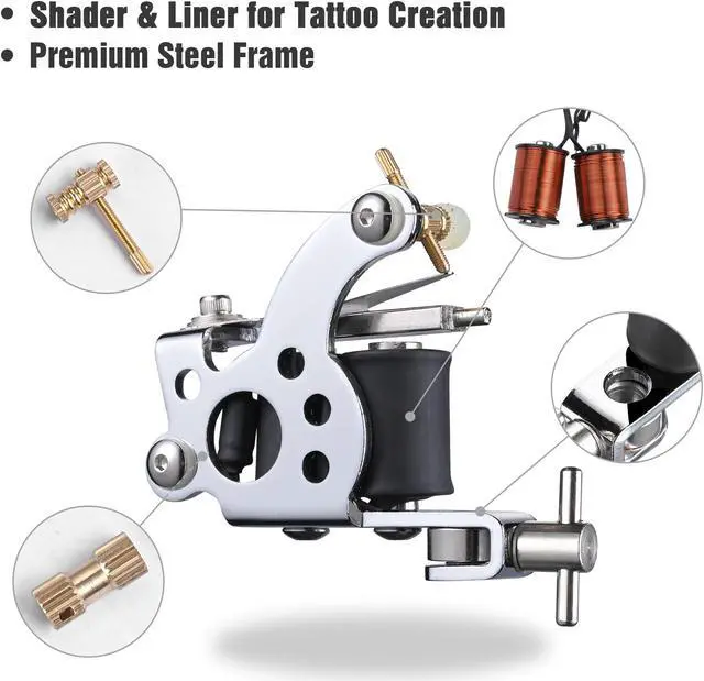 Alt view image 4 of 7 - Complete Tattoo Kit 54 Color Ink 4 Machine Guns Set LCD Power Supply Equipment
