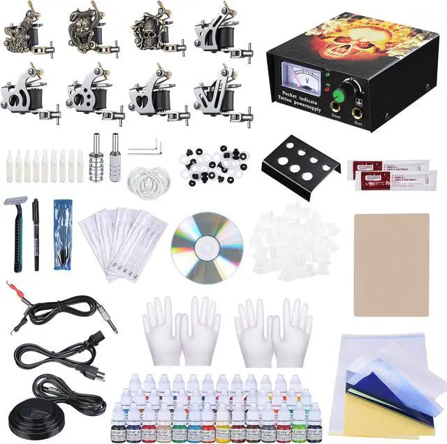 Main image of Complete Tattoo Kit 8 Machine 40 Inks Power Supply 10 Wraps Gun Needle Grip Tip