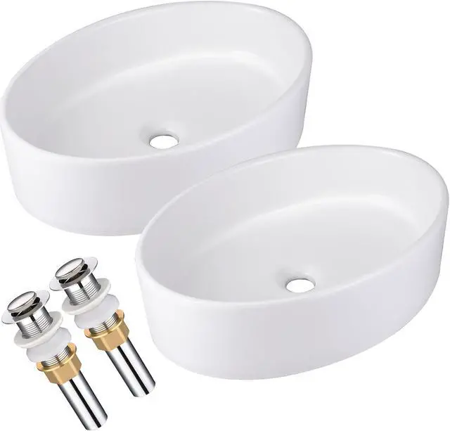 Alt view image 6 of 11 - Aquaterior® 2 Pcs Oval Porcelain Above Counter Vessel Sink  Vanity Basin with Chrome Pop up Drain