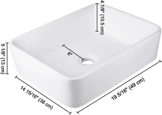 Alt view image 5 of 7 - Aquaterior 19-2/7"x15"x5-1/8" Rectangle White Porcelain Ceramic Bathroom Sink w/ Free Chrome Drain