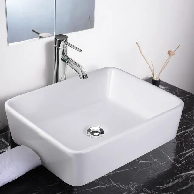 Alt view image 4 of 7 - Aquaterior 19-2/7"x15"x5-1/8" Rectangle White Porcelain Ceramic Bathroom Sink w/ Free Chrome Drain