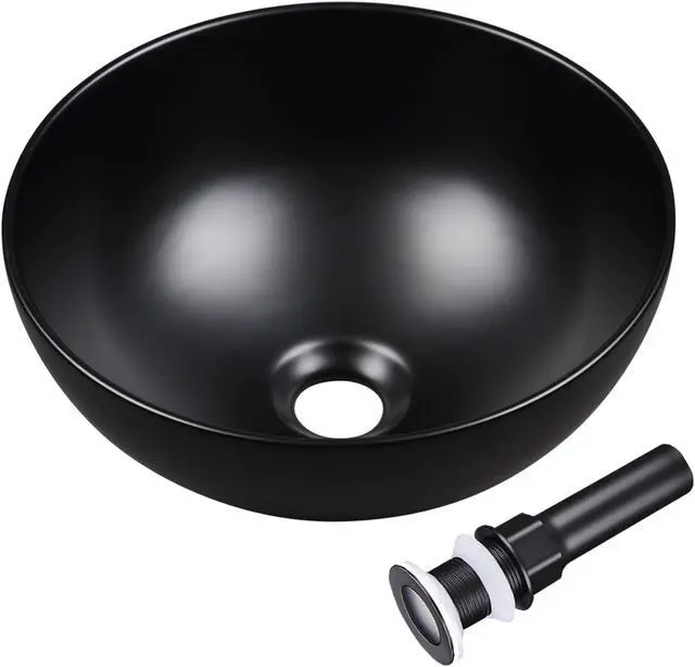 Main image of Aquaterior® 12" Mini Bathroom Round Bowl Shaped Sink Countertop Porcelain Ceramic Basin with Pop up Drain Black