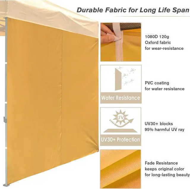 Alt view image 5 of 7 - InstaHibit UV30+ 1080D 120g Sidewall Fits 10x10ft Canopy Outdoor Picnic 2 Pieces