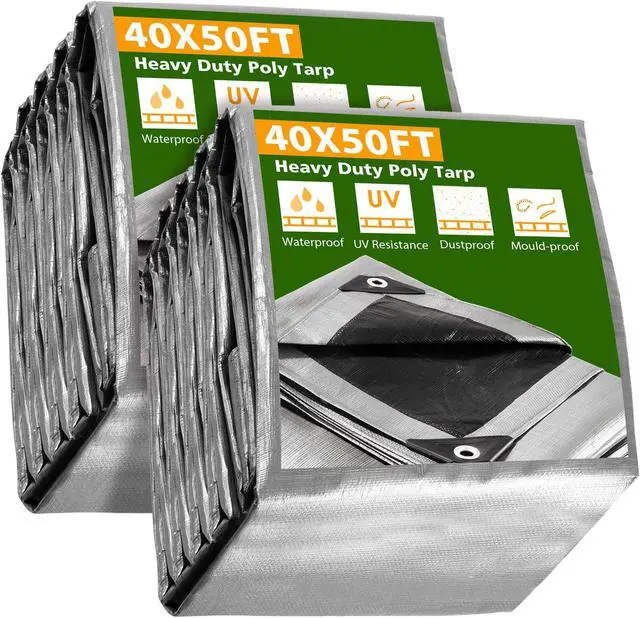 Main image of Yescom 2 Pack 9x12 Ft Waterproof Poly Tarp Heavy Duty 10-mil Tarpaulin Outdoor Cover