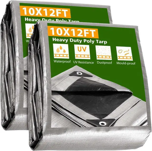 Main image of Yescom 2 Pack 10x12 Ft Waterproof Poly Tarp 10-mil Heavy Duty Haystack Cover Tarpaulin