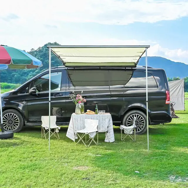 Alt view image 3 of 7 - Yescom Car Awning with LED for SUV 4.6FT x 6.6FT Caravan Camping Side Rooftop Tailgate Canopy Tent Shelter Tarp