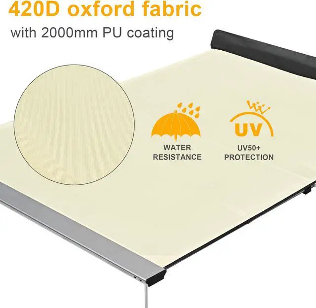 Alt view image 4 of 7 - Yescom Car Awning with LED for SUV 4.6FT x 6.6FT Caravan Camping Side Rooftop Tailgate Canopy Tent Shelter Tarp