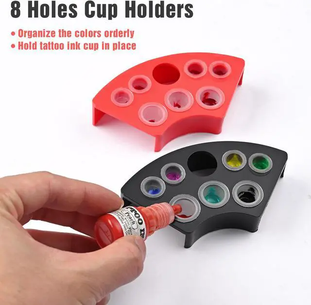 Alt view image 2 of 7 - Tattoo Pigment Ink Cup Holder Stand 8 Holes Plastic for Tattoo Machine 2 Pack