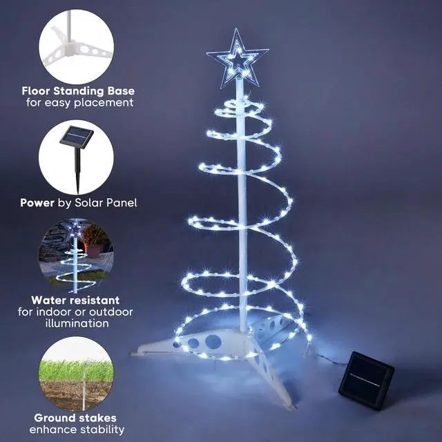 Alt view image 3 of 7 - 2 Ft LED Christmas Spiral Light with Star Finial Solar Panel Decoration 3 Kits