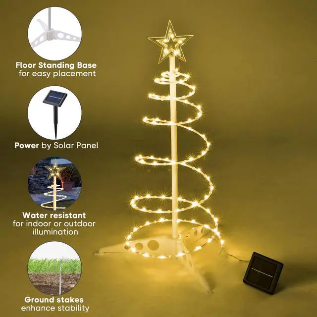 Alt view image 3 of 7 - 2 Ft LED Christmas Spiral Light with Star Finial Solar Panel Decoration 3 Kits