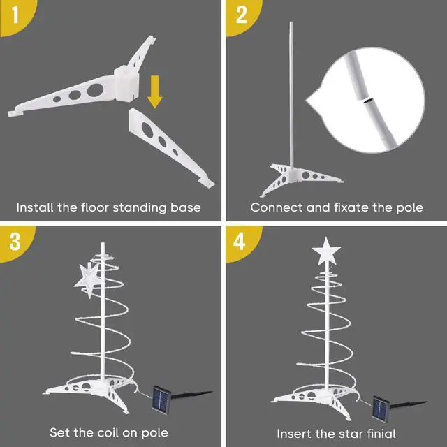 Alt view image 4 of 7 - 2 Ft LED Christmas Spiral Light with Star Finial Solar Panel Decoration 3 Kits