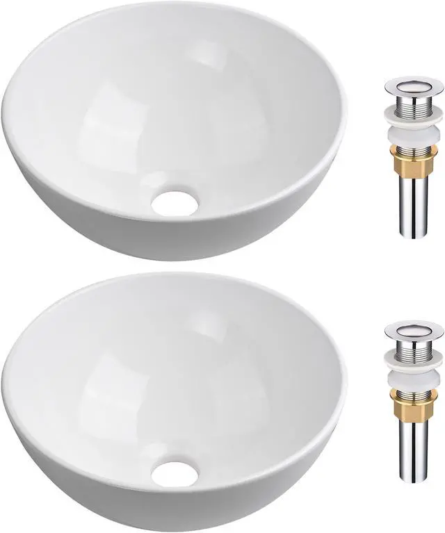Main image of Aquaterior 12" Bathroom Vessel Sink Round Bowl Pop Up Drain Countertop 2 Pack