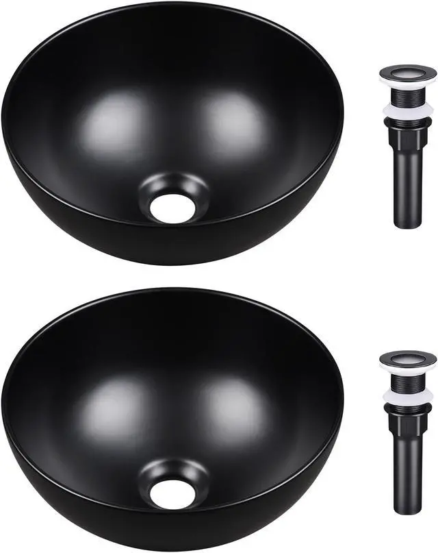 Main image of Aquaterior 12" Bathroom Vessel Sink Round Bowl Countertop Pop up Drain 2 Pack