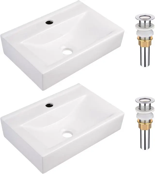 Main image of Aquaterior 18" Rectangle Bathroom Vessel Sink Pop up Drain Ceramic Basin 2 Pack