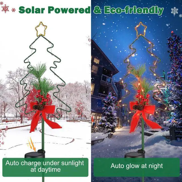 Alt view image 3 of 7 - Solar Red Berries Tree Stake Lights Xmas Solar Pathway Light Garden Yard 8Pcs