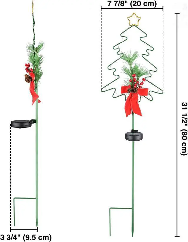 Alt view image 7 of 7 - Solar Red Berries Tree Stake Lights Xmas Solar Pathway Light Garden Yard 12Pcs