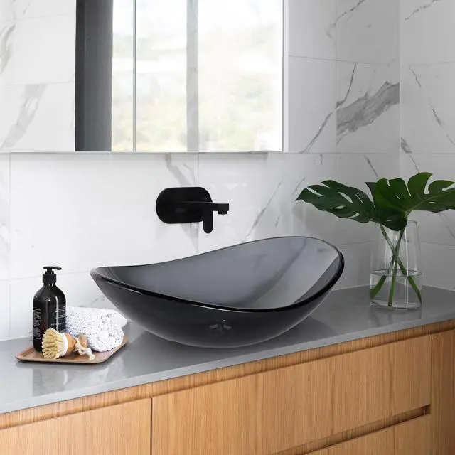 Alt view image 2 of 7 - Aquaterior Oval Tempered Glass Vessel Sink Vanity Above Counter Top Mount Basin