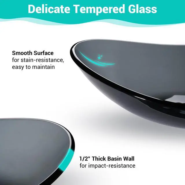 Alt view image 4 of 7 - Aquaterior Oval Tempered Glass Vessel Sink Vanity Above Counter Top Mount Basin