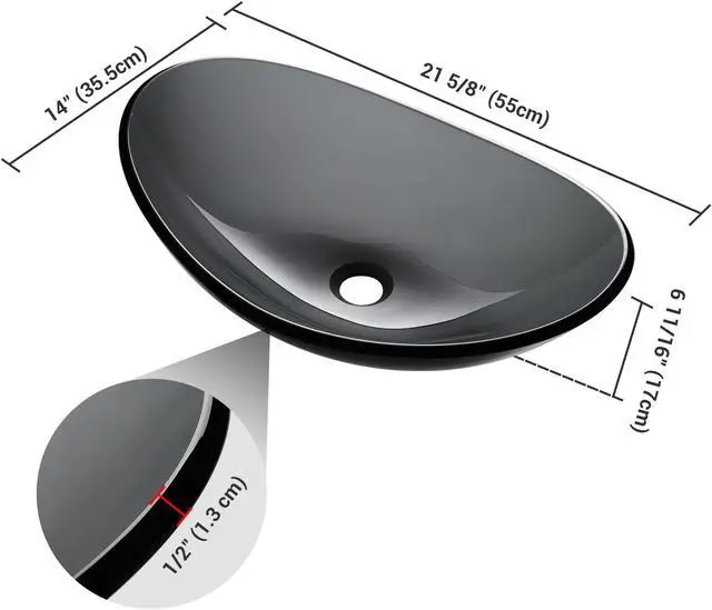 Alt view image 7 of 7 - Aquaterior Oval Tempered Glass Vessel Sink Vanity Above Counter Top Mount Basin