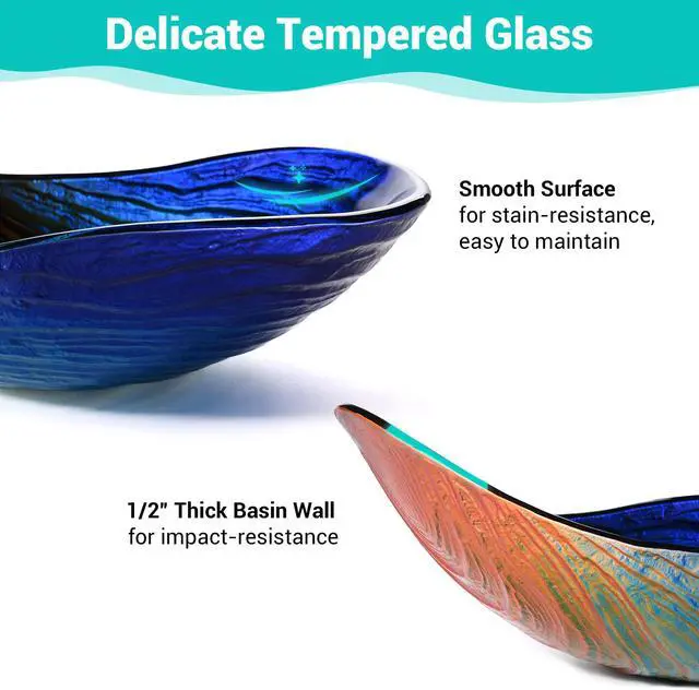 Alt view image 5 of 7 - Aquaterior Waterdrop Shape Tempered Glass Vessel Sink Vanity Counter Top Basin