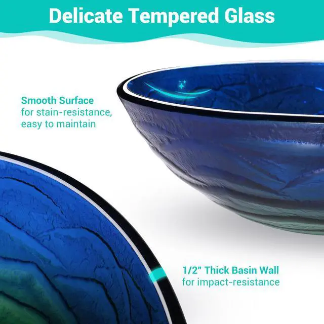 Alt view image 6 of 7 - Aquaterior Round Tempered Glass Vessel Sink Vanity Above Counter Top Mount Basin