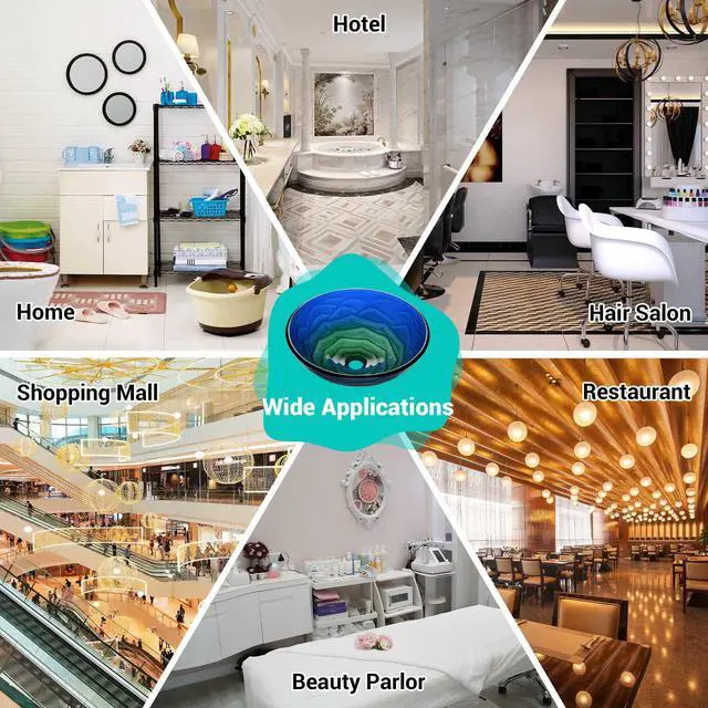 Alt view image 7 of 7 - Aquaterior Round Tempered Glass Vessel Sink Vanity Above Counter Top Mount Basin