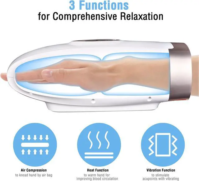 Alt view image 3 of 7 - Hand Massager Air Compression Vibration Palm Wrist Heat 6 Modes & Intensities